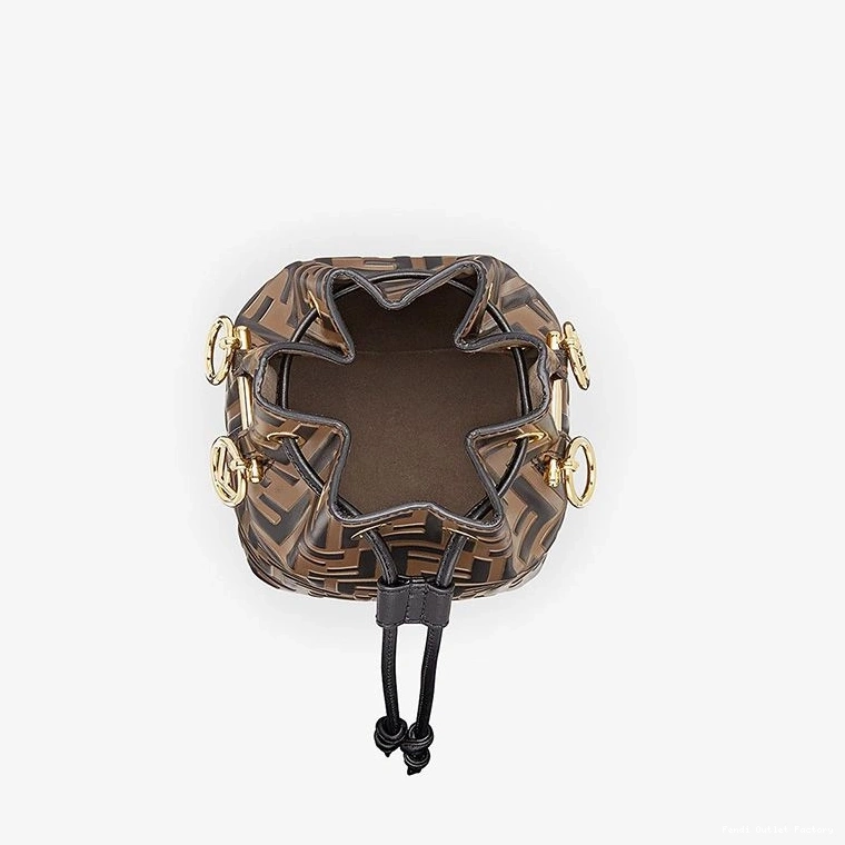 Affordable HOT Mon FF Calf Bag Mini Motif Leather Fendi Tresor Brown Bucket In 0724